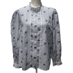 CeCeWomen's Cotton Ruffle-Collar Lace-Detail Button-Up Blouse Plus Sizes XXL